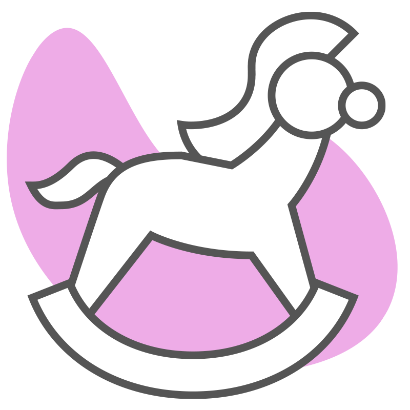 Icon of rocking horse with pink abstract shape