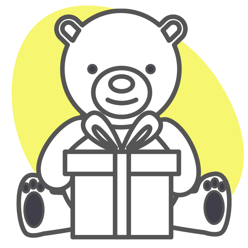 Icon of teddy bear with yellow abstract shape